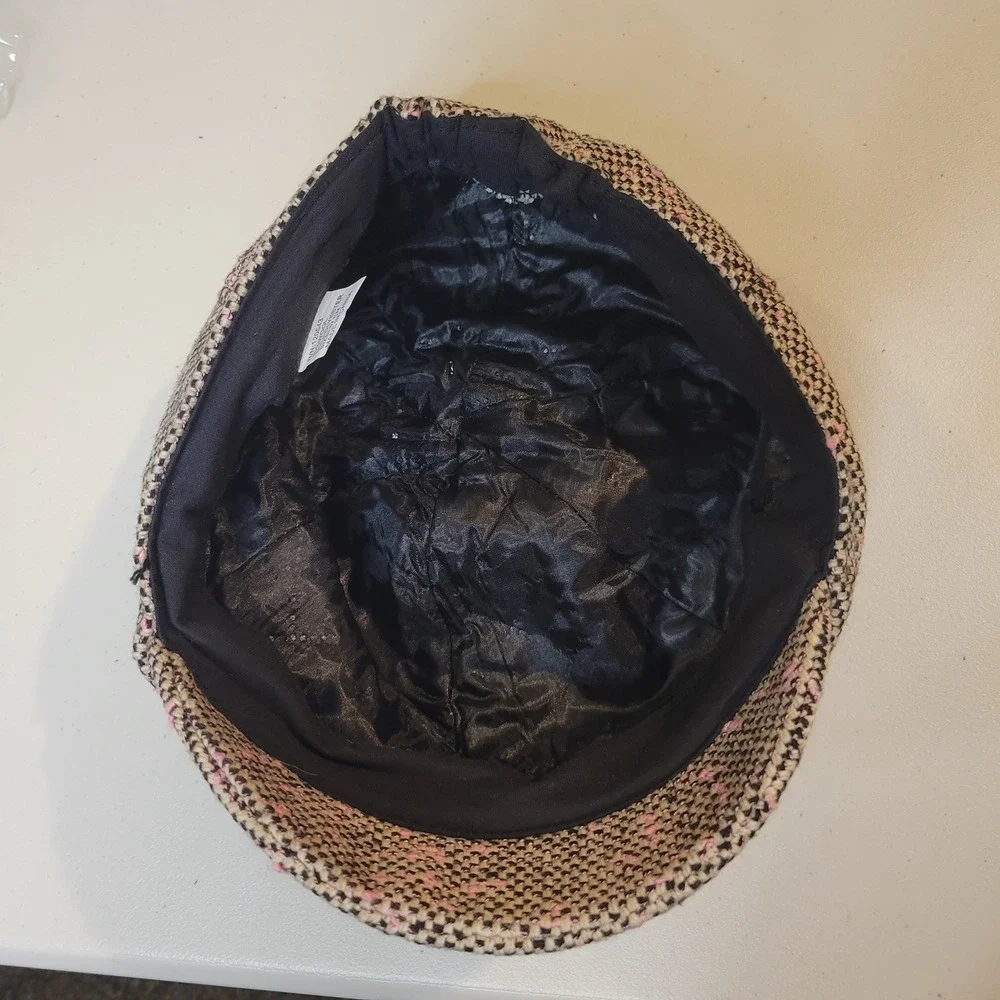 Women Newsboy Cap Wool Blend Black White Pink Tweed Baker Boy Hat 57cm